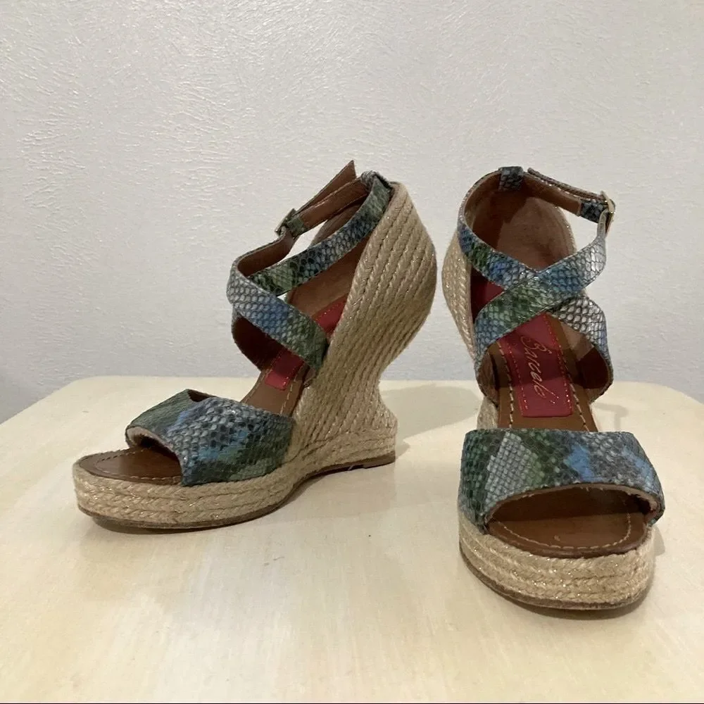 Paloma Barcelo Snakeskin Espadrille Wedge Sandals